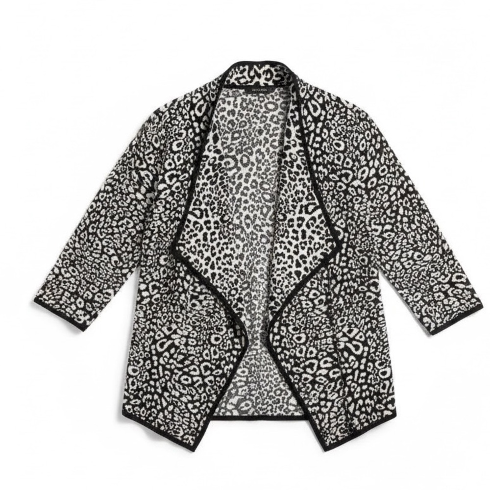 Leopard Snowy Black White Open Front Drape Sweater CardiCoat Snow Leopard NEW